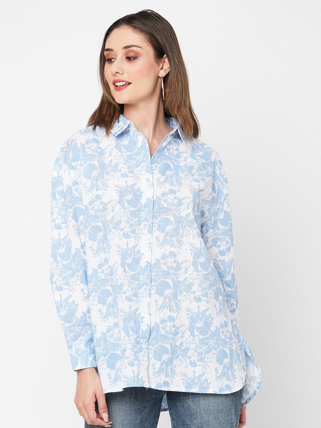 vastrado women blue boxy floral opaque printed casual shirt