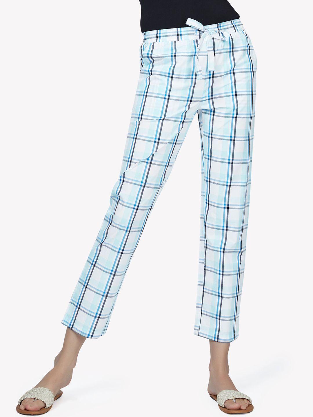 vastrado women blue checked lounge pants