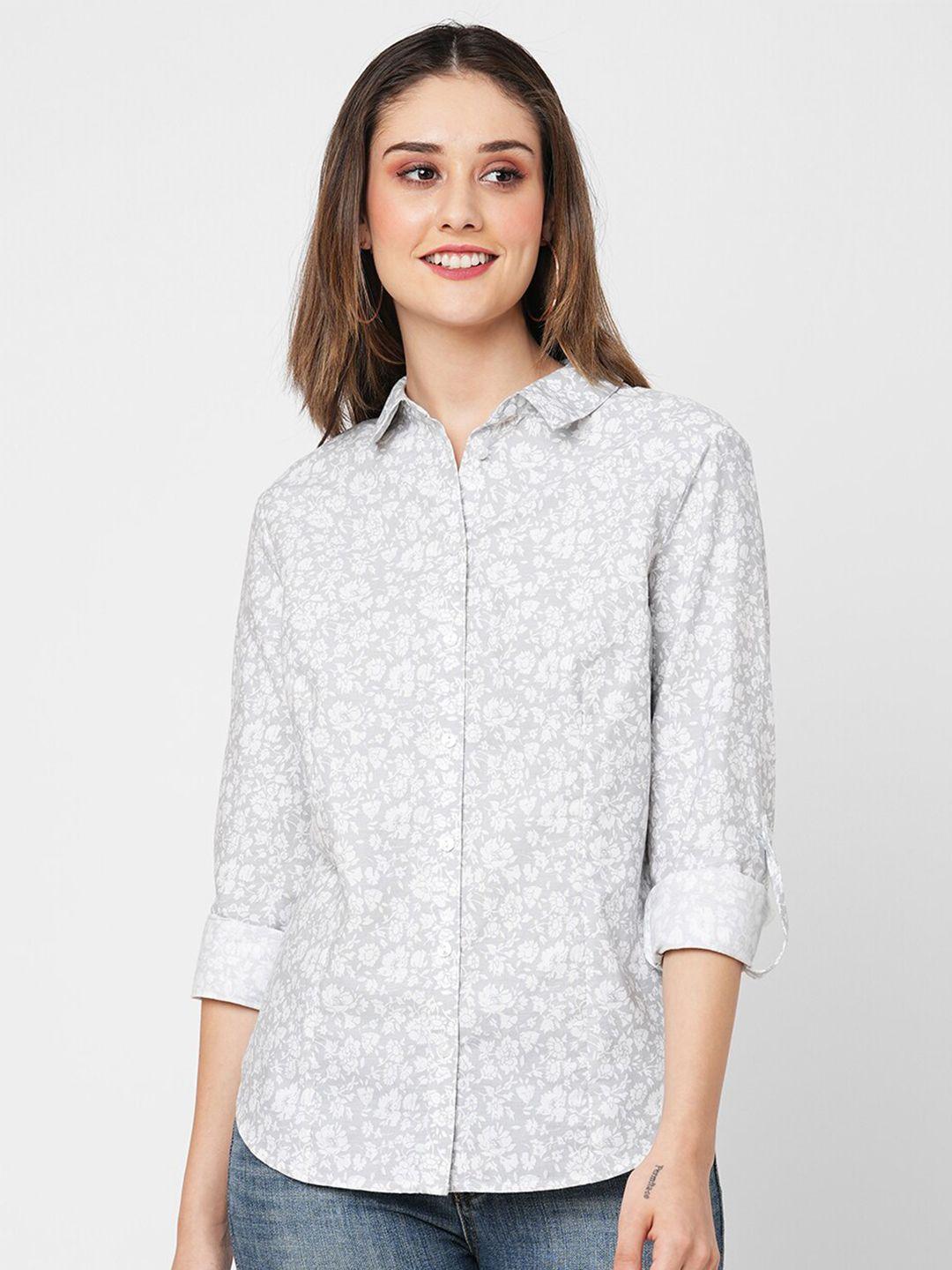 vastrado women grey floral opaque printed casual shirt