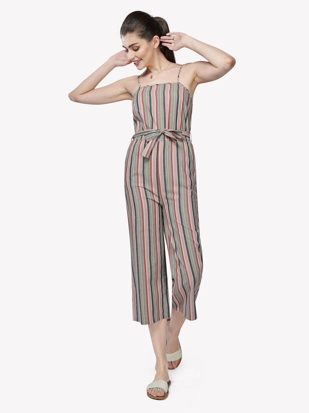 vastrado women multicolour striped cotton basic jumpsuit