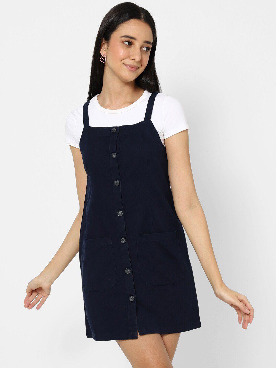 vastrado women navy blue pinafore cotton dress