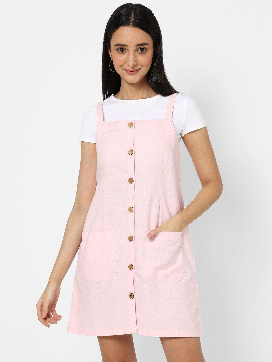 vastrado women pink cotton pinafore dress
