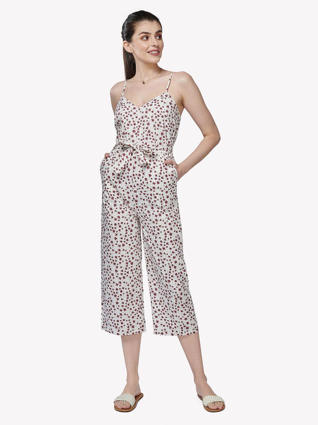 vastrado women red & white printed cotton capri jumpsuit
