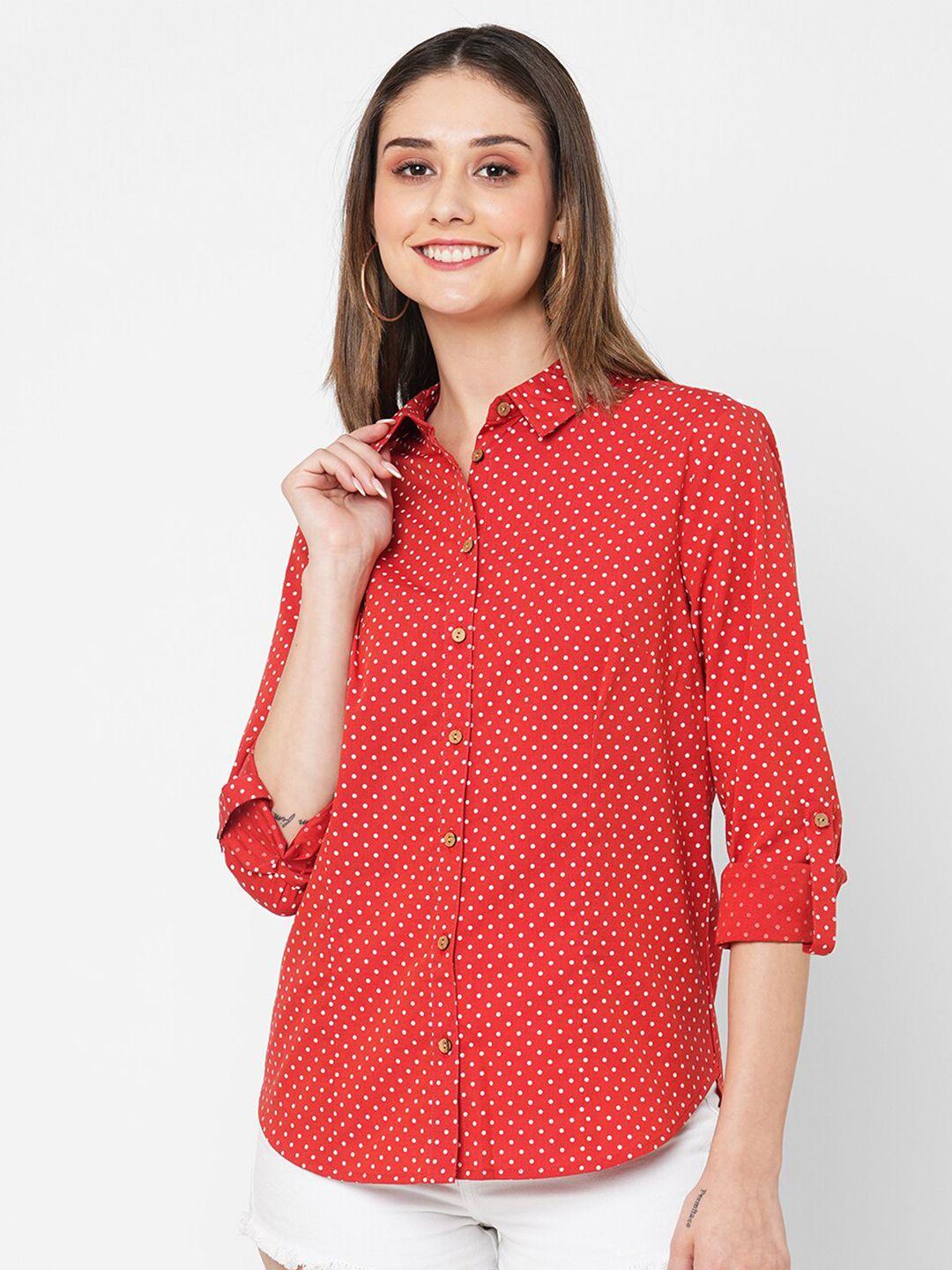 vastrado women red opaque printed casual shirt