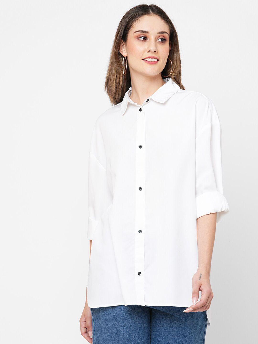 vastrado women white boxy opaque casual shirt