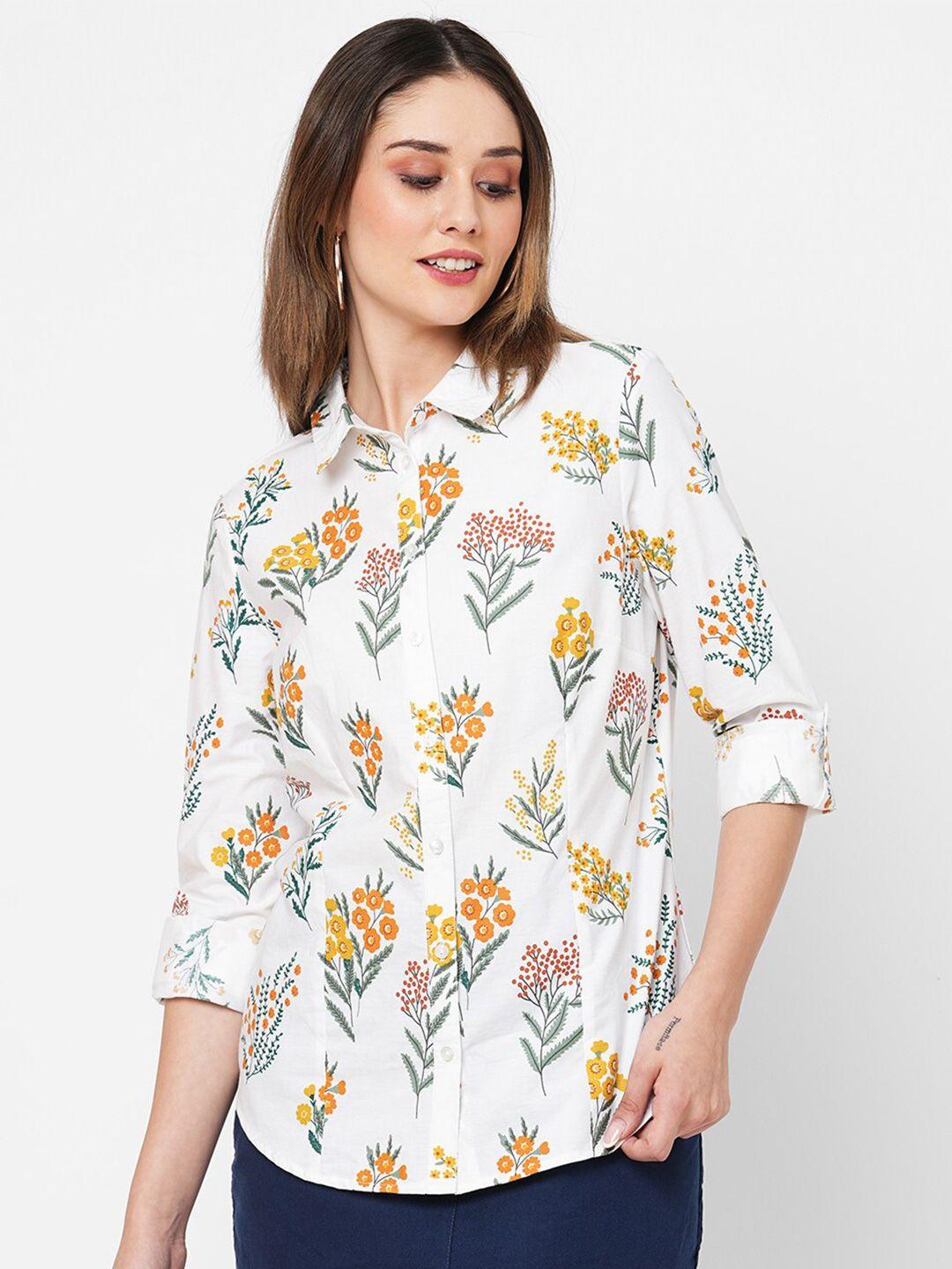 vastrado women white floral opaque printed casual shirt