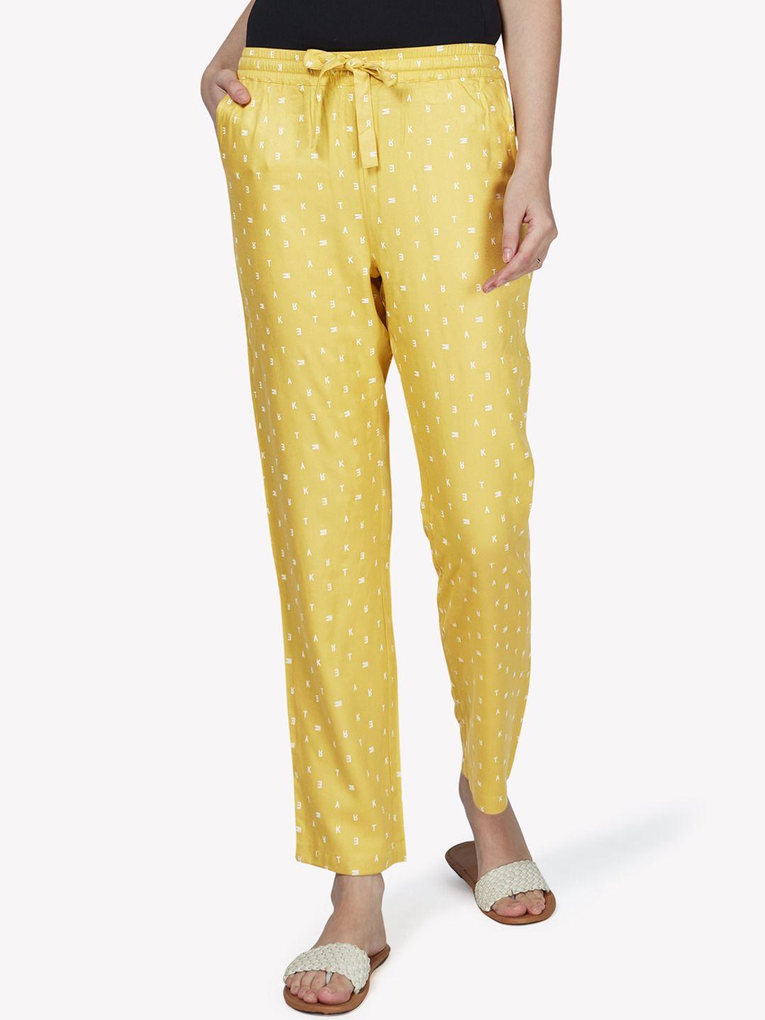 vastrado women yellow printed cotton lounge pants