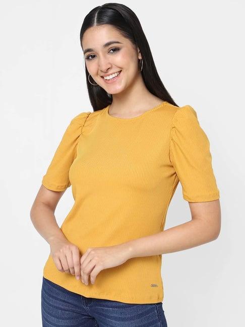 vastrado yellow cotton ribbed top