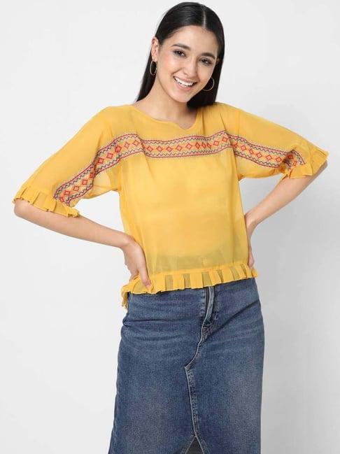 vastrado yellow embroidered top