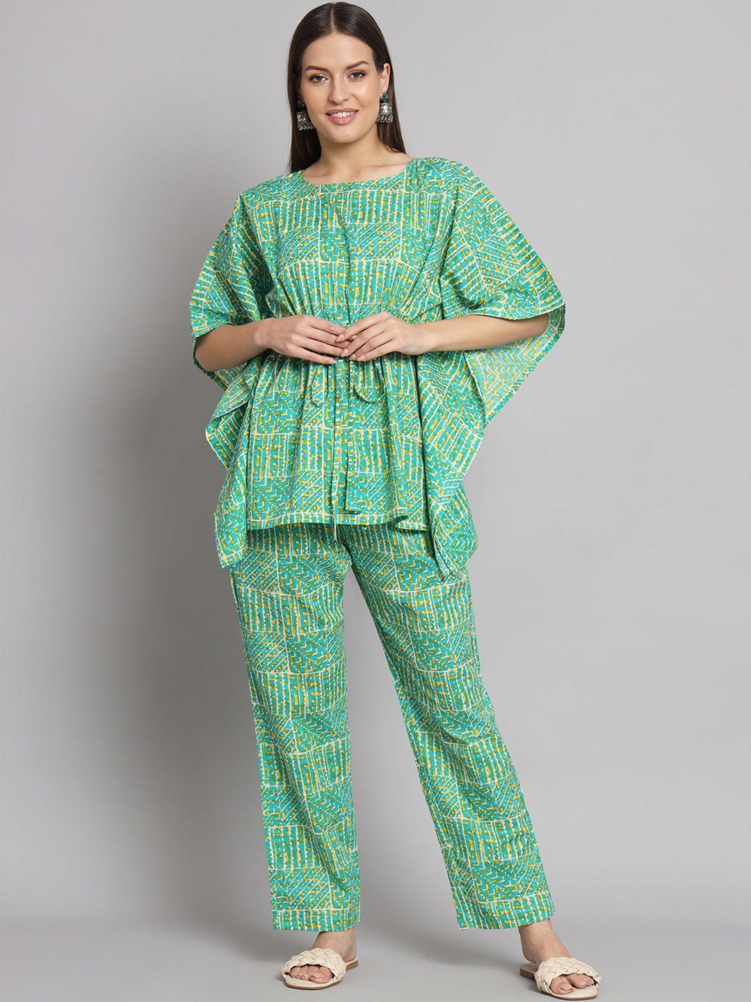 vastralay floral printed pure cotton kaftan with trouser