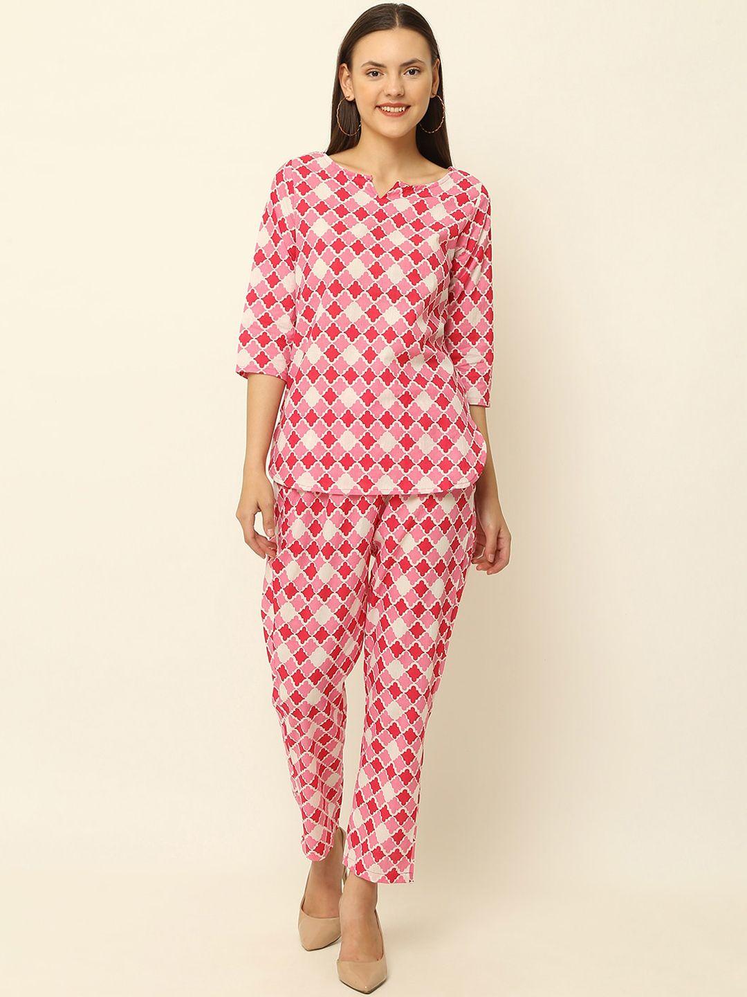 vastralay geometric printed pure cotton top & trousers