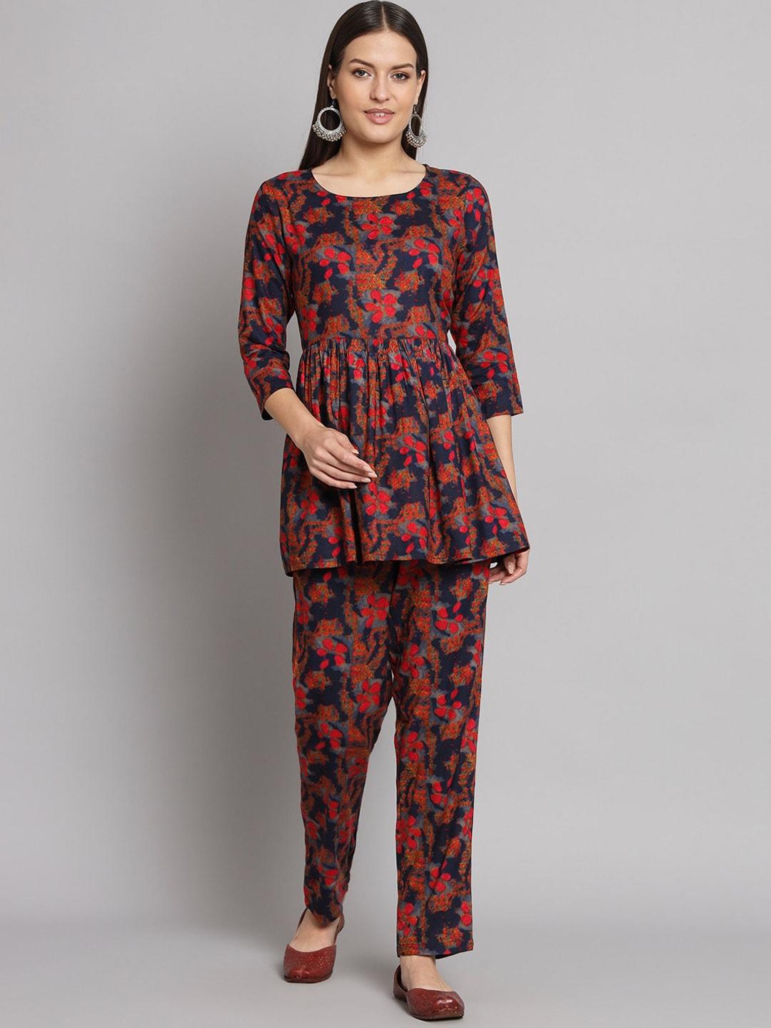 vastralay printed pure cotton tunic & trousers co-ord set