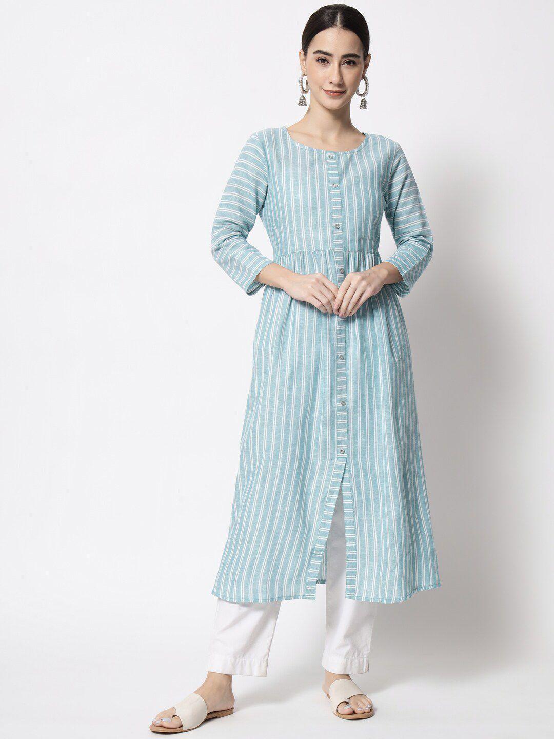 vastralay women blue & white striped kurta