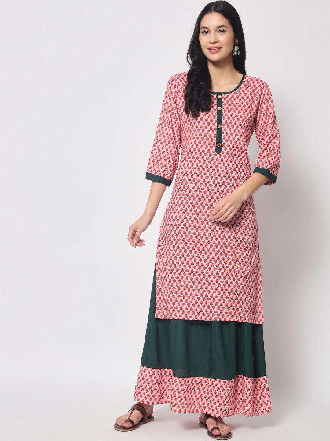 vastralay floral printed kurta with skirt