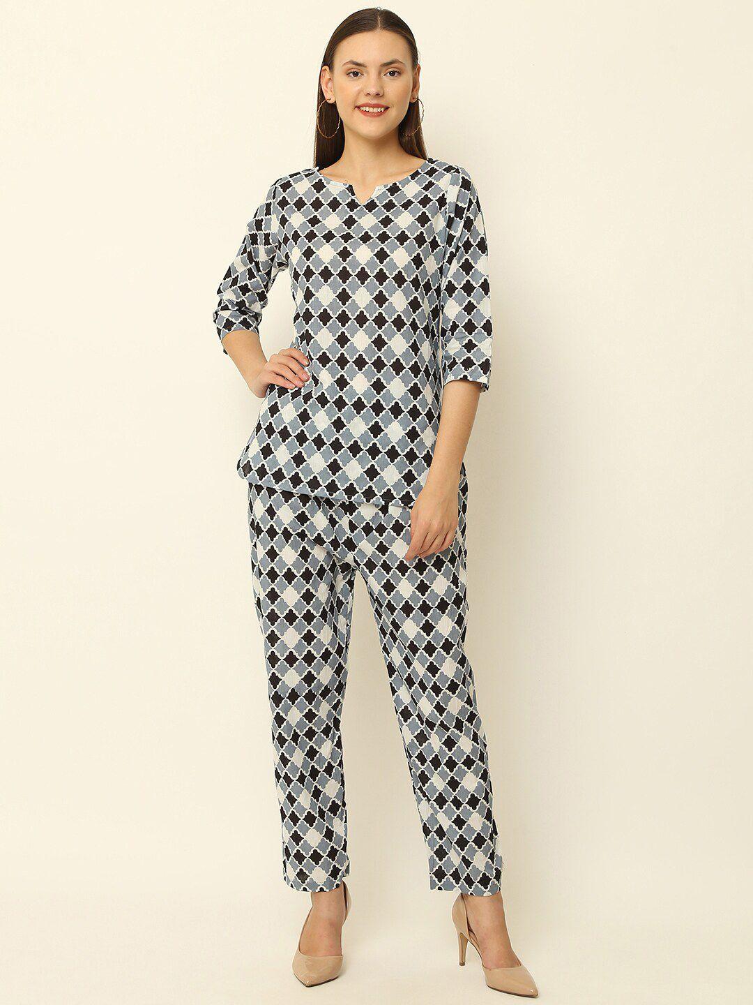 vastralay geometric printed pure cotton tunic with trousers