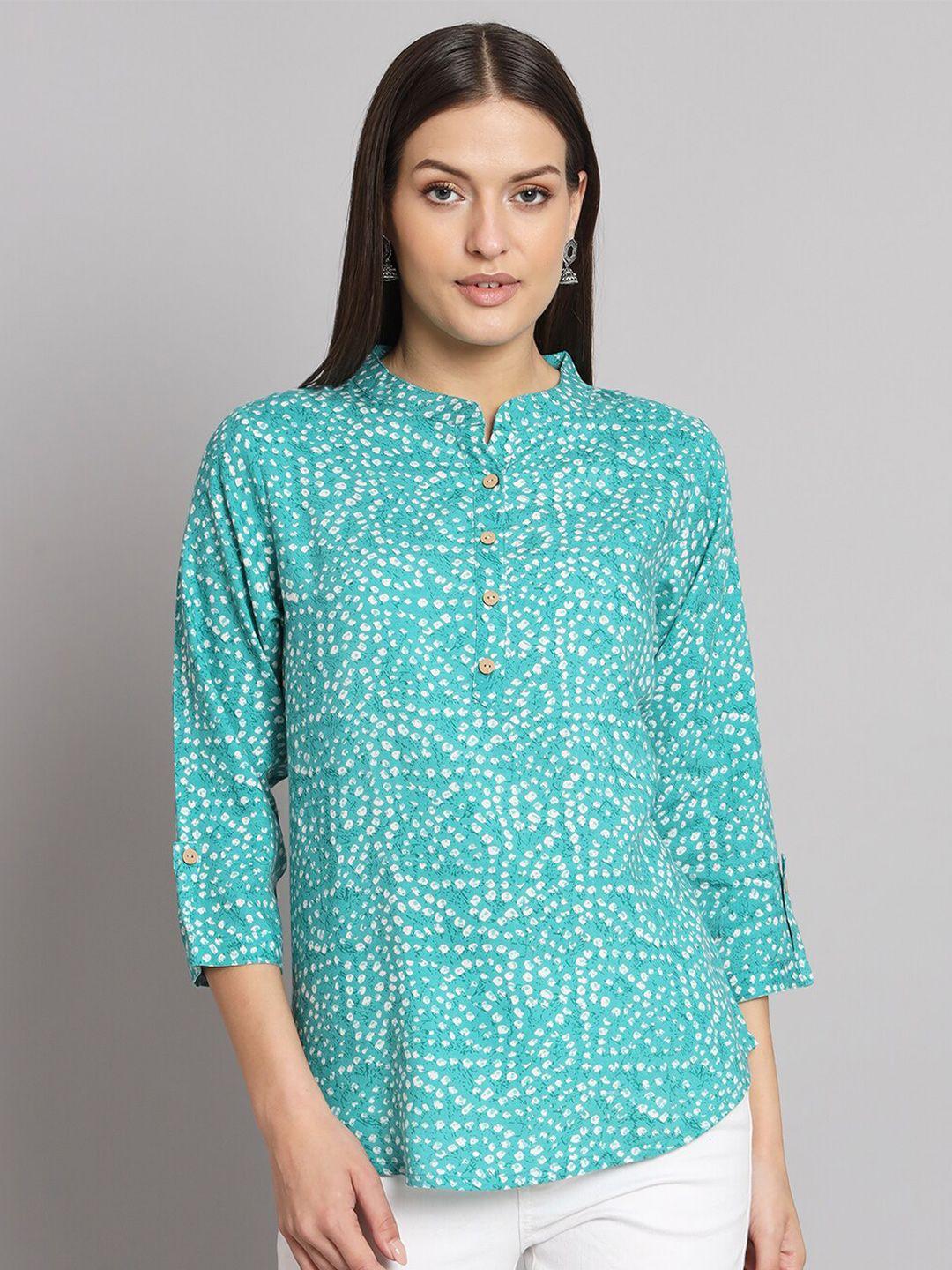 vastralay printed mandarin collar shirt style top