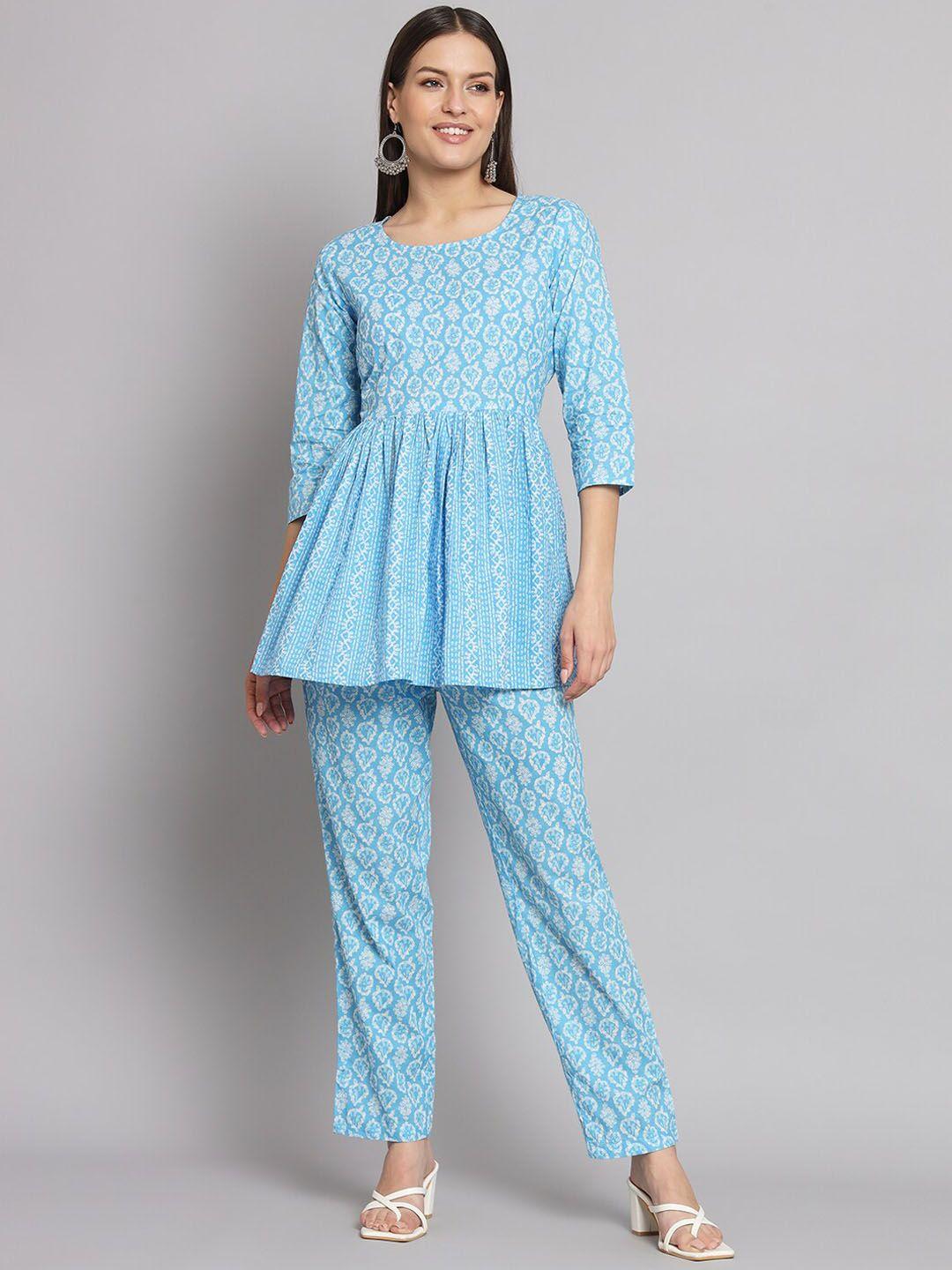vastralay printed pure cotton tunic & trousers co-ords set