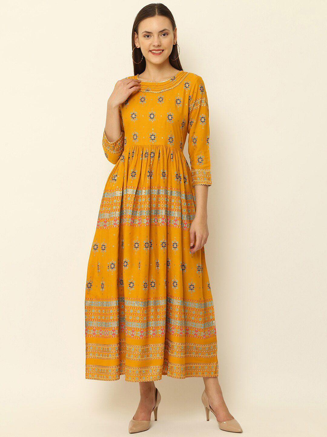 vastralay women mustard yellow printed anarkali kurta