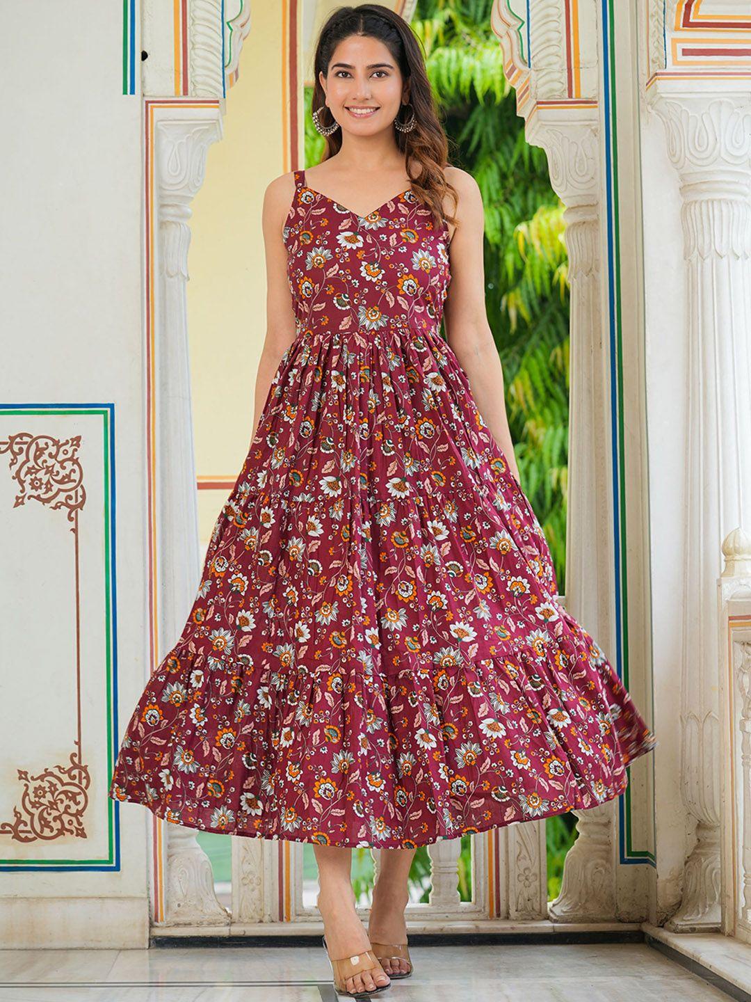 vastramaniaa floral printed cotton fit & flare midi dress