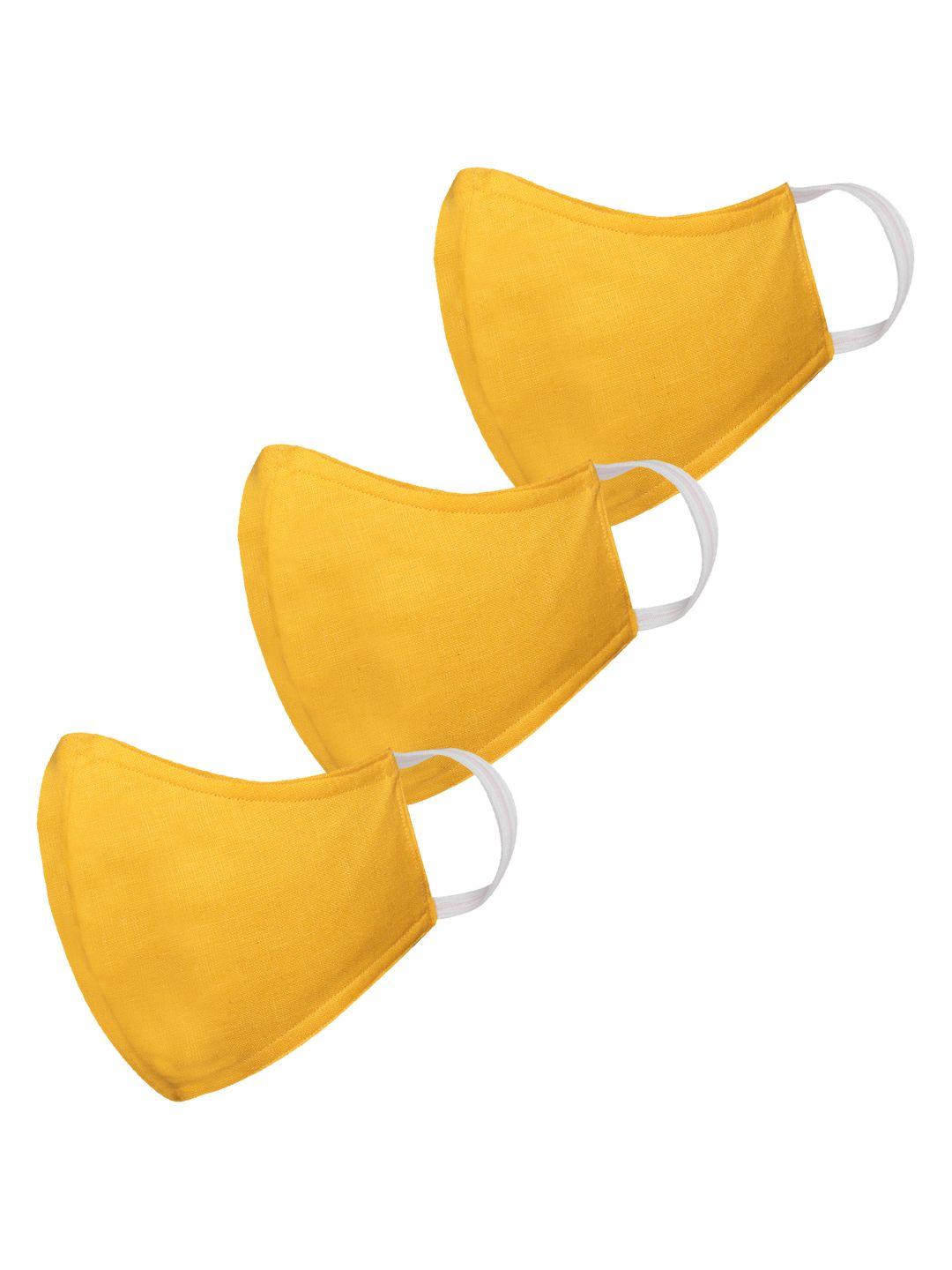 vastramay adults mustard yellow solid pack of 3 reusable 3-layer outdoor masks