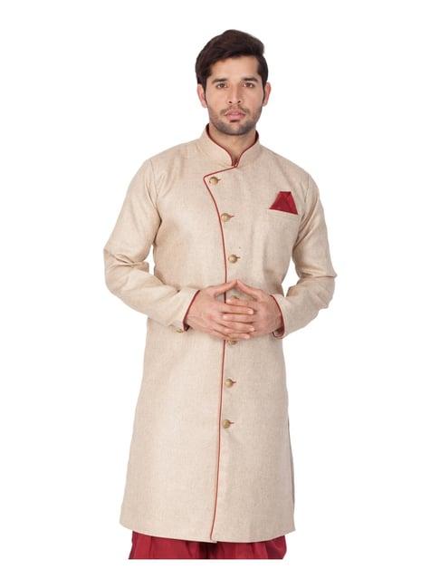 vastramay beige cotton regular fit sherwani