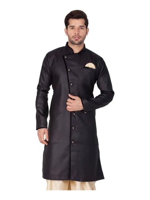 vastramay black cotton regular fit sherwani