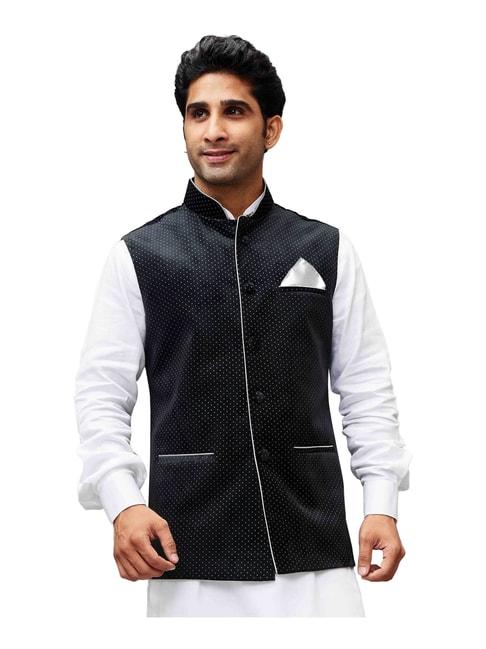 vastramay-black-straight-fit-printed-nehru-jacket