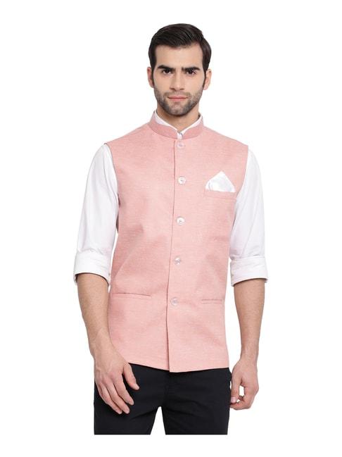 vastramay blush pink cotton straight fit nehru jacket