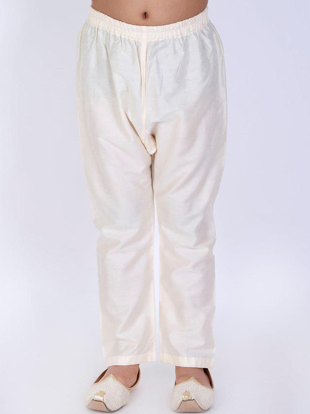 vastramay boys cream-coloured solid relax-fit ethnic pyjamas