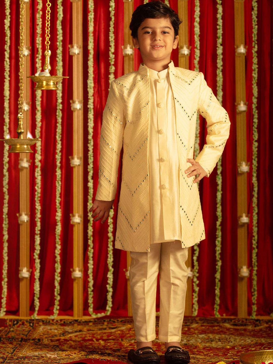 vastramay boys embroidered mirror work sherwani with trousers