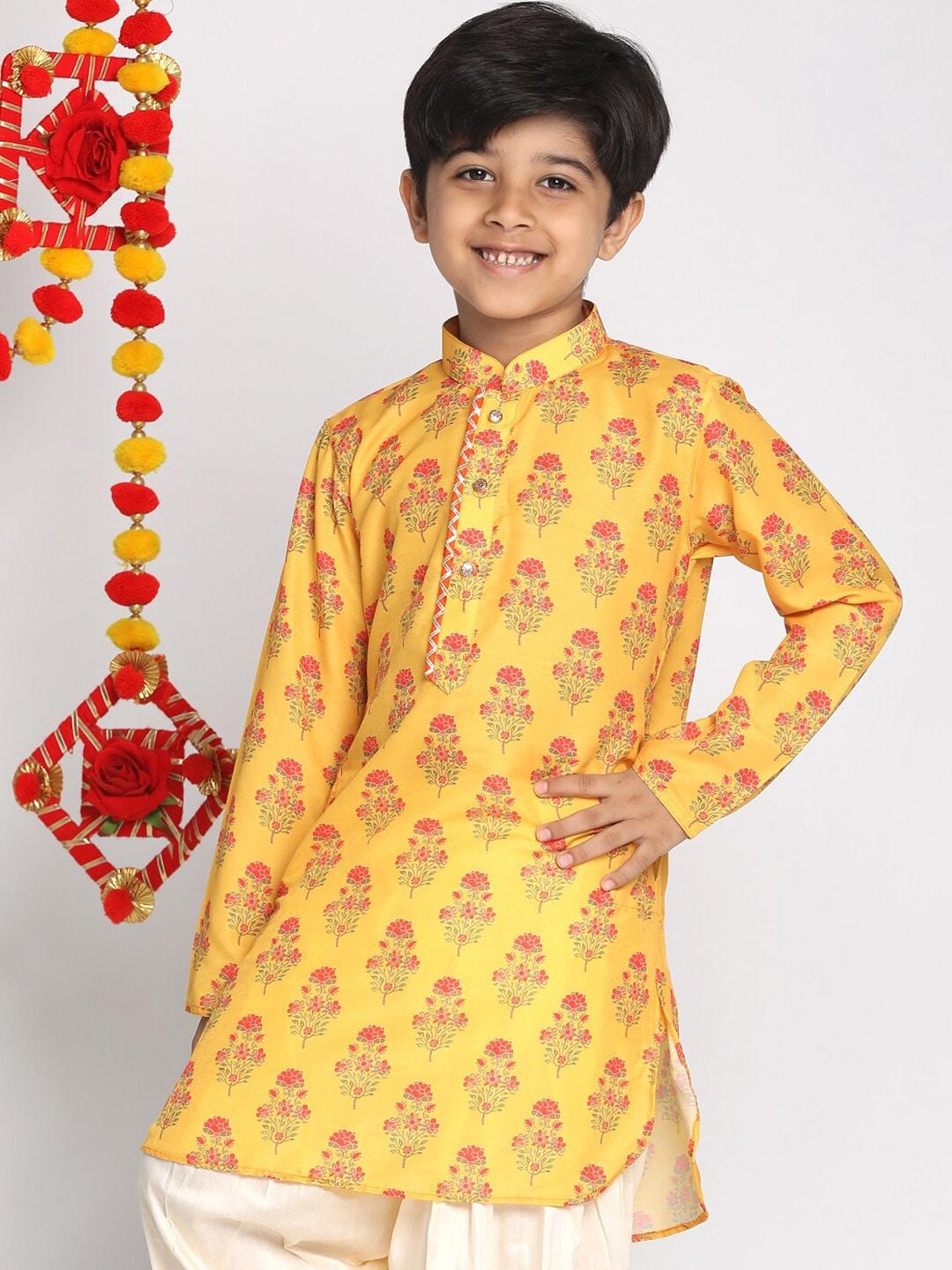 vastramay boys ethnic motifs printed mandarin collar cotton straight kurta