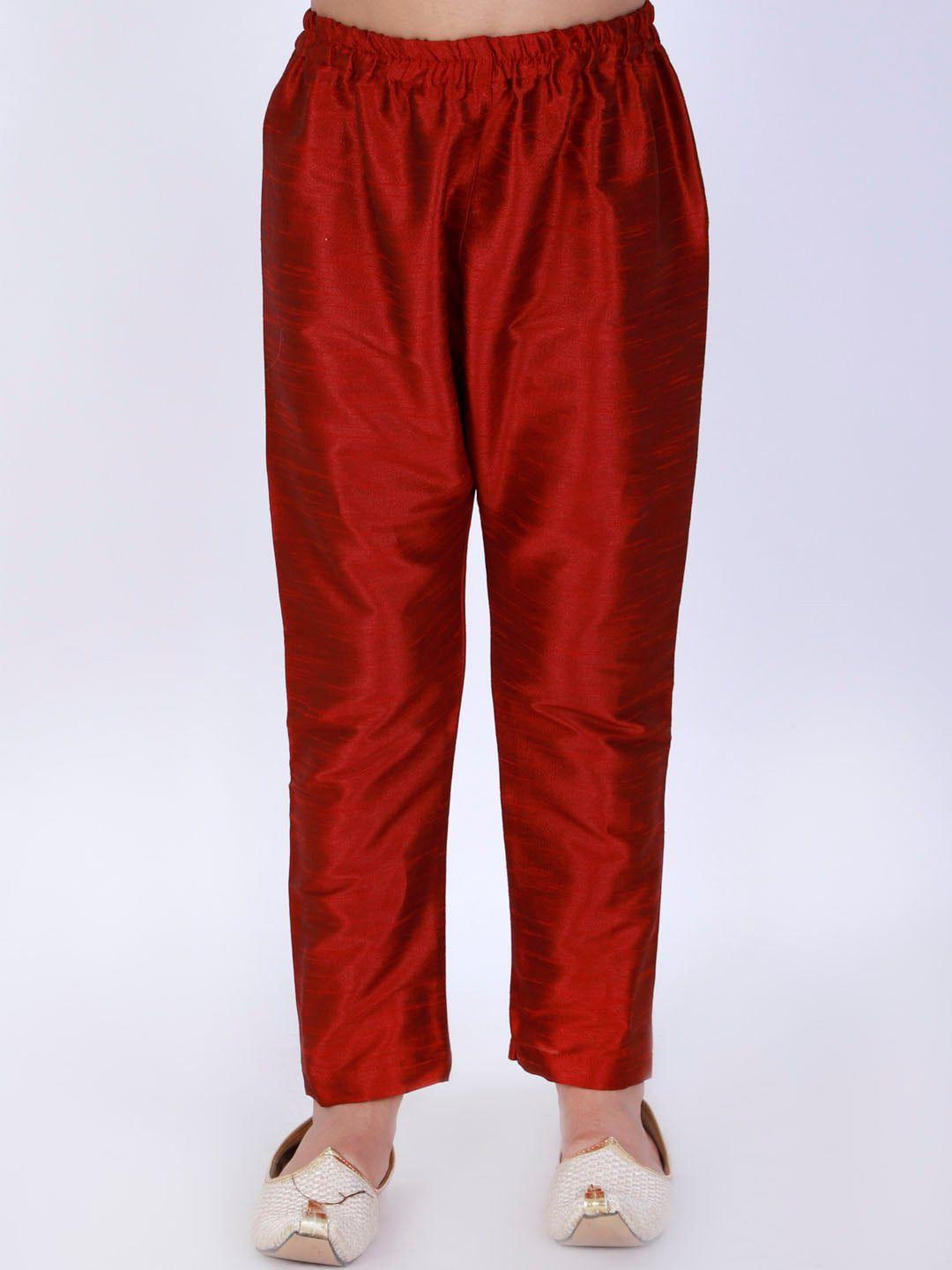 vastramay boys maroon solid ethnic silk pyjamas