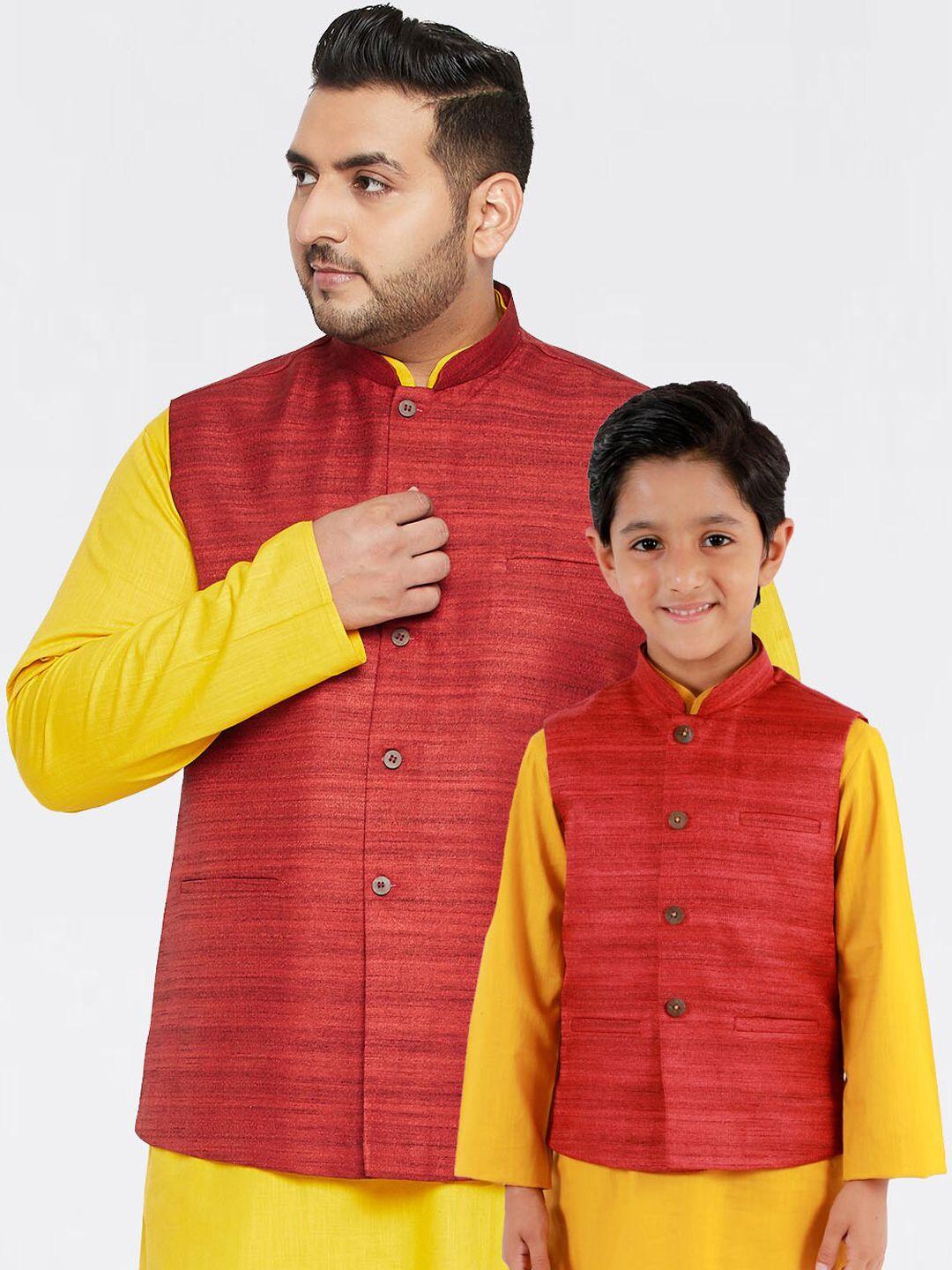 vastramay boys maroon woven design nehru jacket