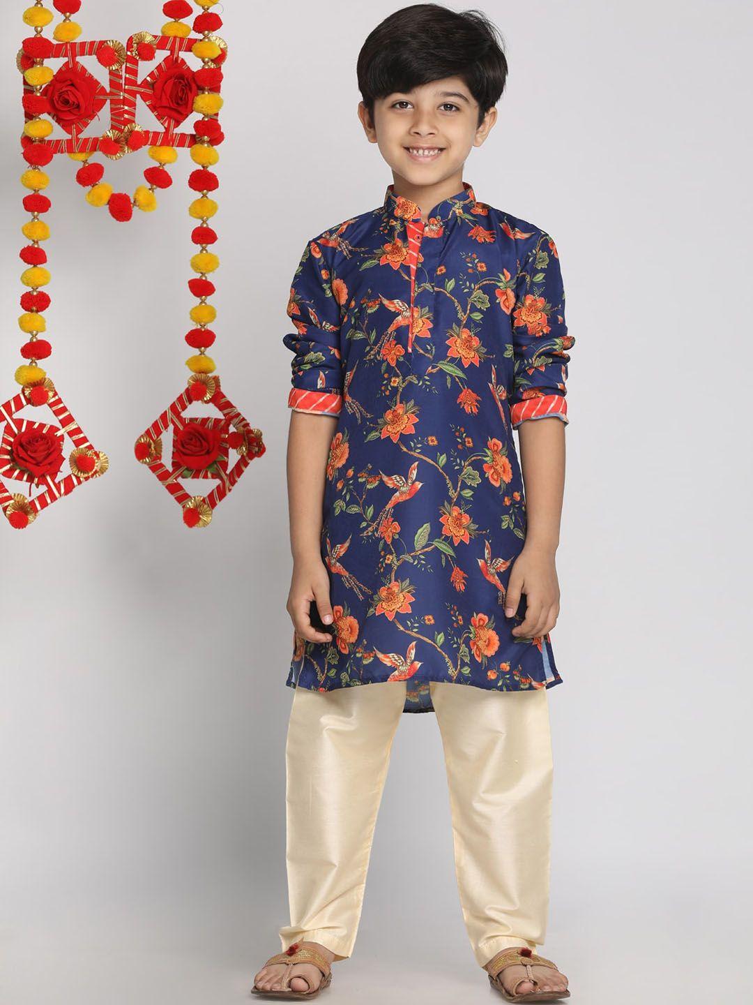 vastramay boys multicoloured floral printed regular kurta with pyjamas