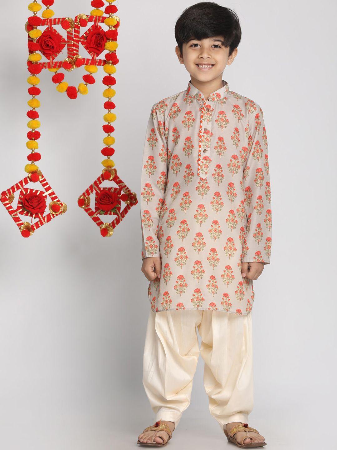 vastramay boys multicoloured floral printed regular kurta with salwar