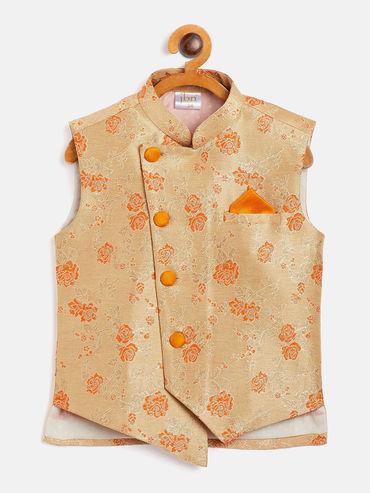 vastramay boys orange silk blend nehru jacket