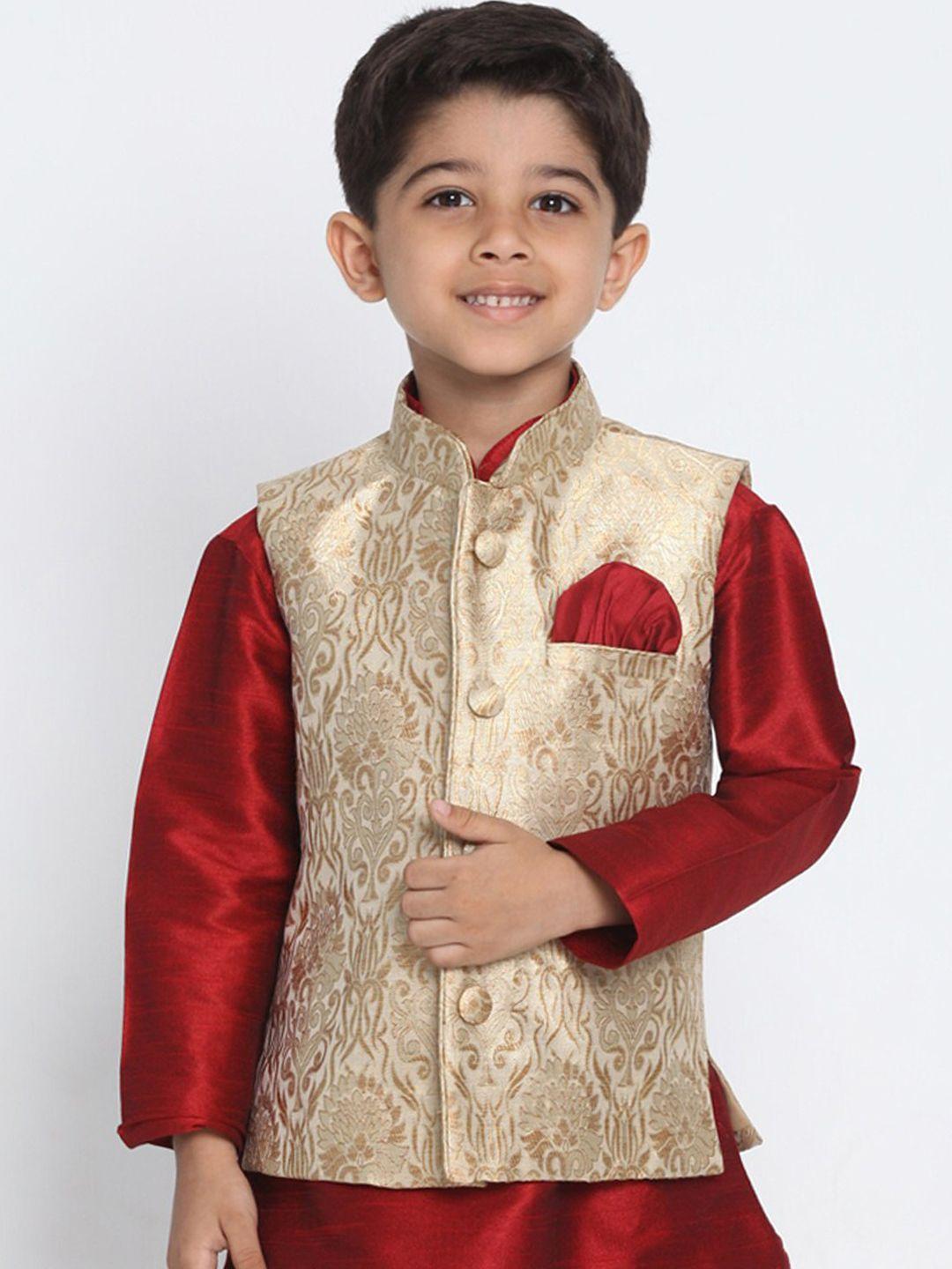 vastramay-boys-rose-gold-coloured-woven-design-slim-fit-nehru-jacket