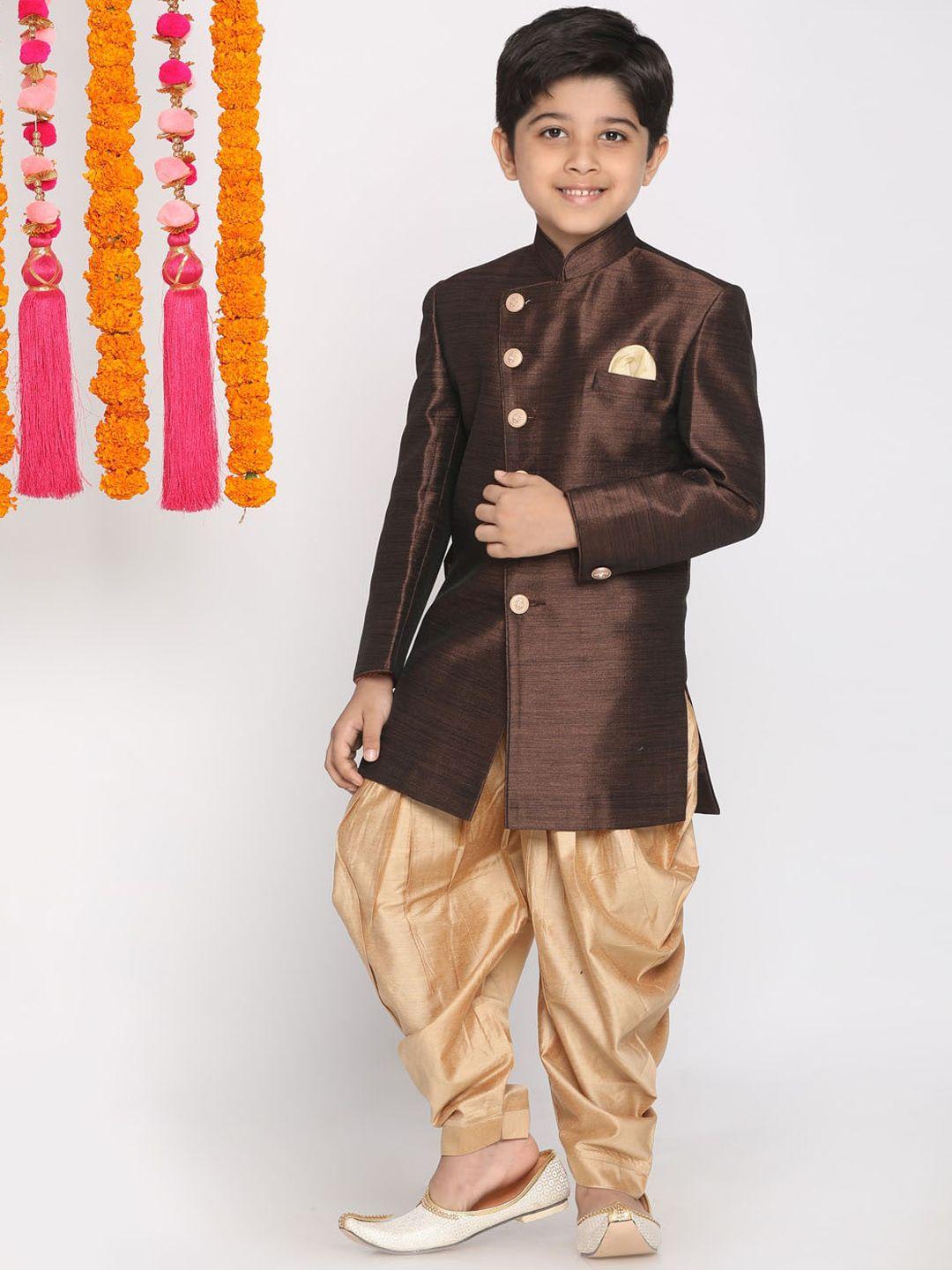 vastramay boys self design mandarin collar indowestern sherwani set