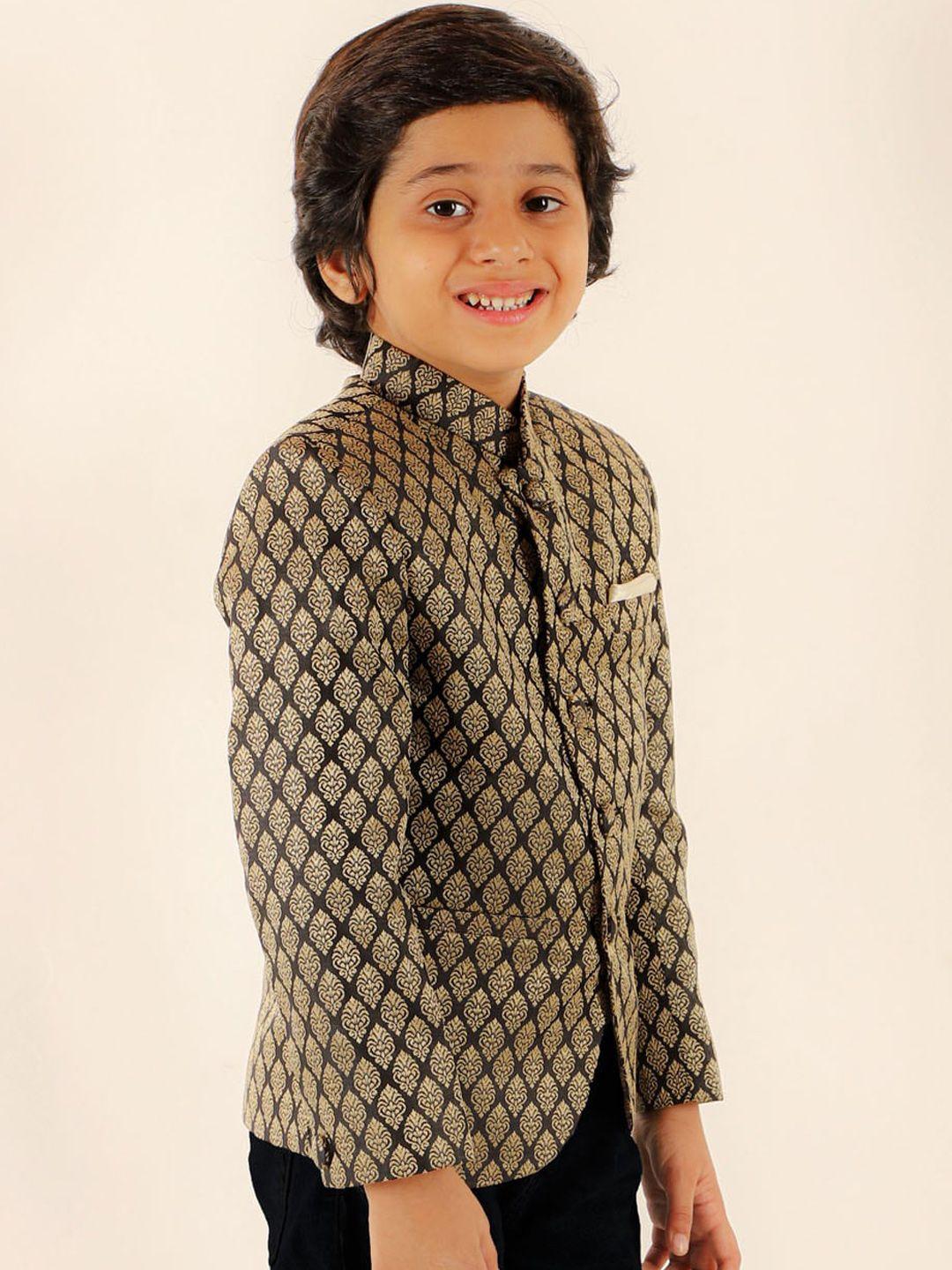vastramay boys woven designed slim-fit jodhpuri silk jacquard blazer