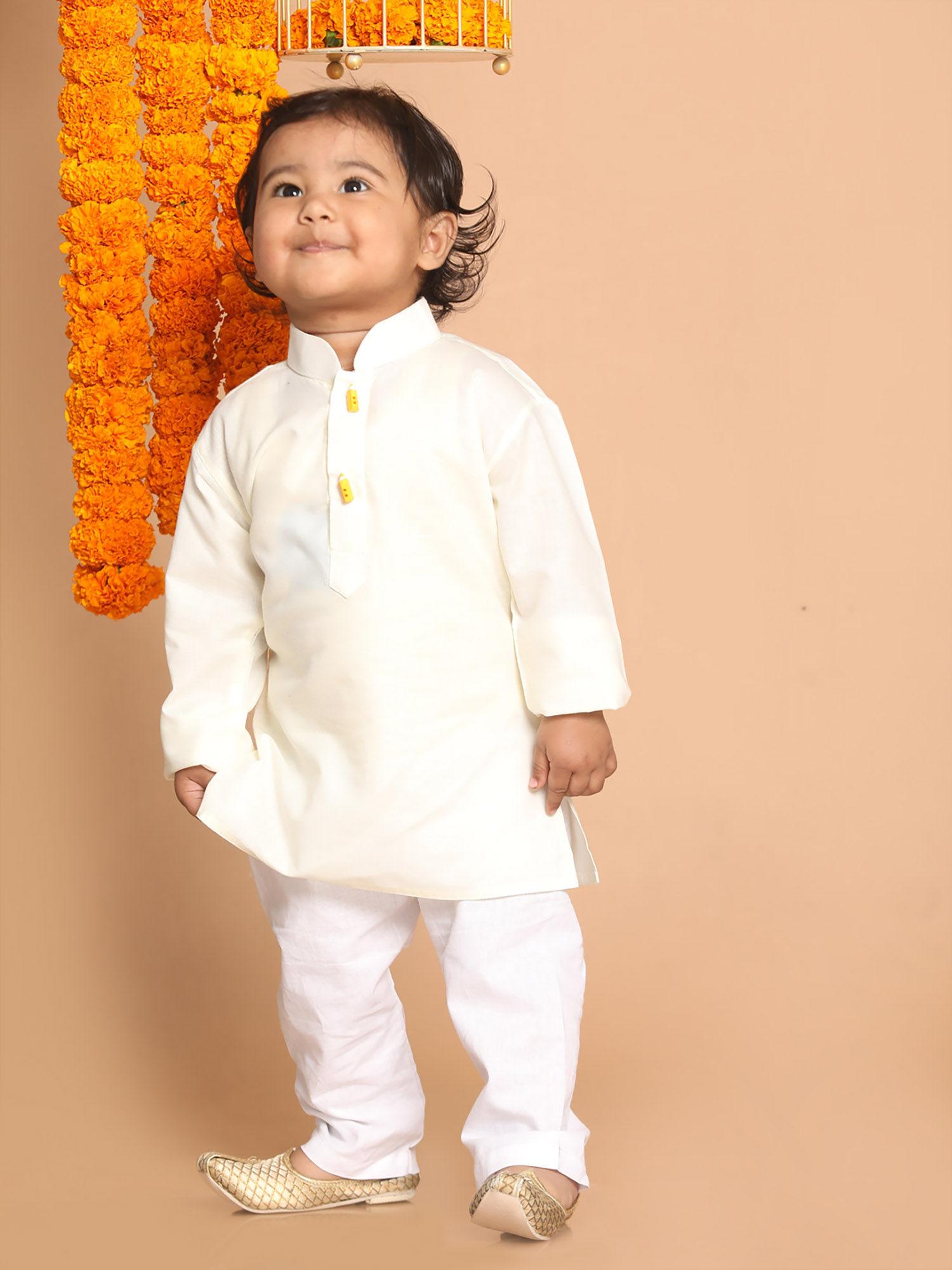 vastramay infant boys cream cotton blend kurta