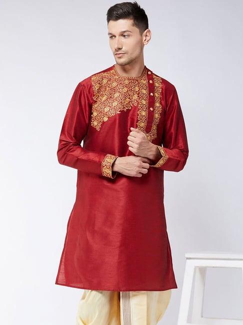 vastramay maroon comfort fit embroidered kurtas