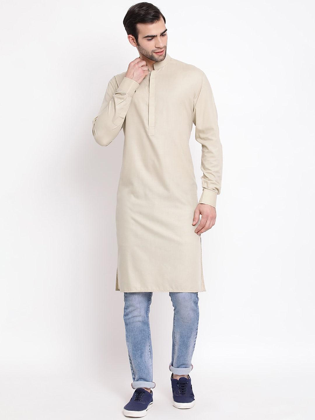 vastramay men beige cotton blend kurta