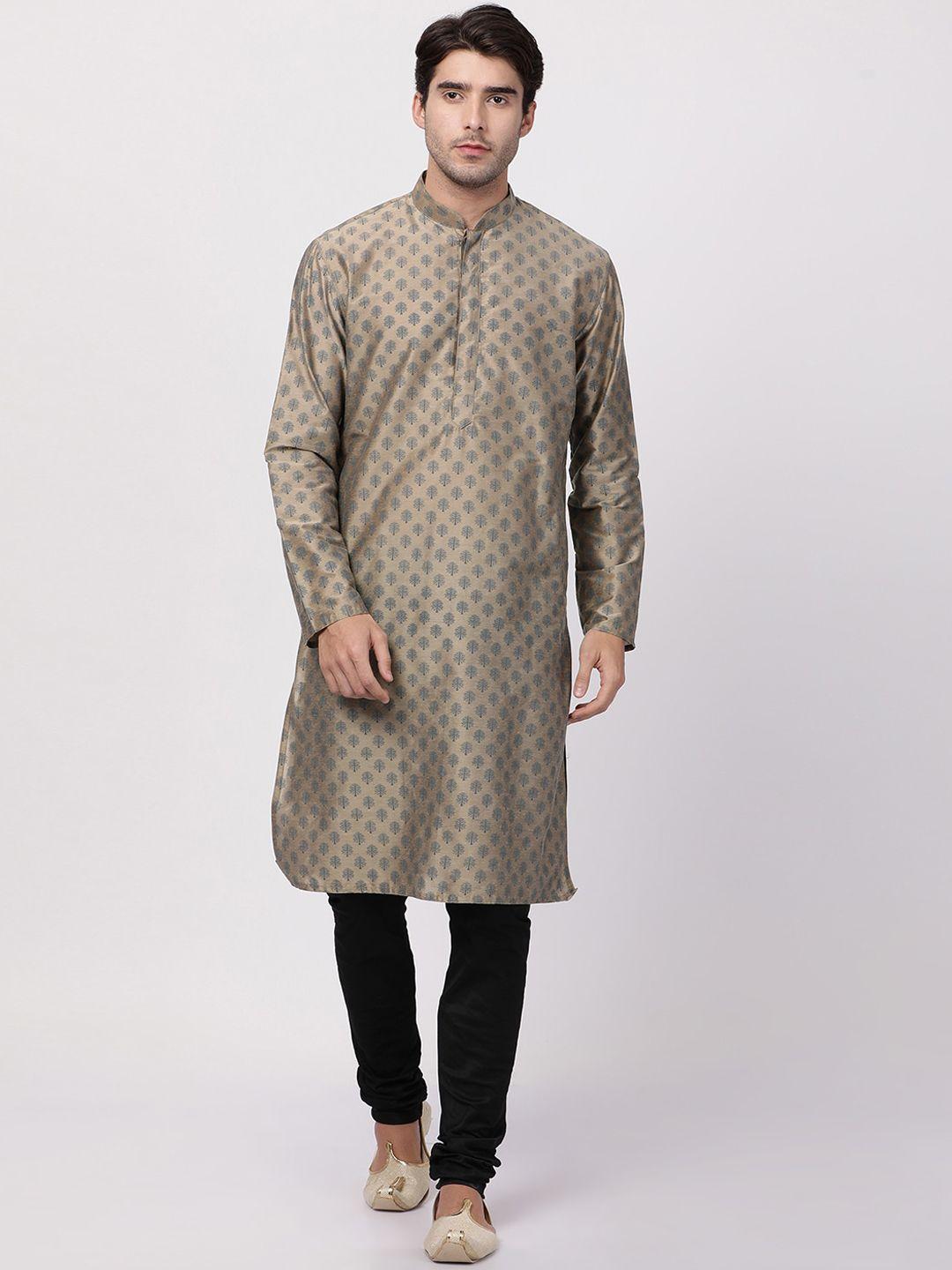 vastramay men beige ethnic motifs kurta with pyjamas
