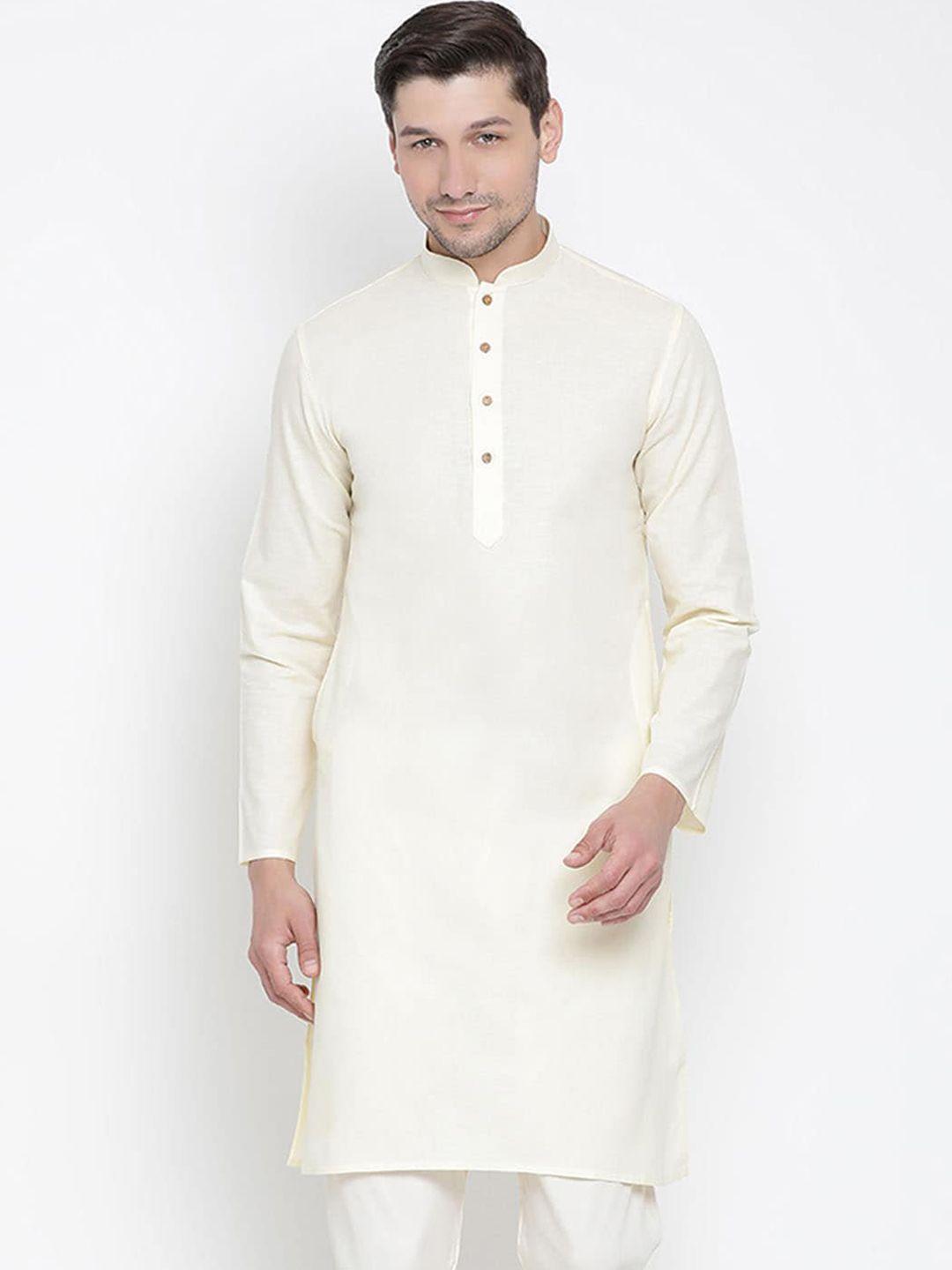 vastramay men beige thread work kurta