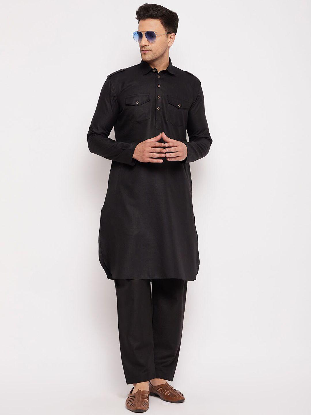 vastramay men black solid kurta with pyjama