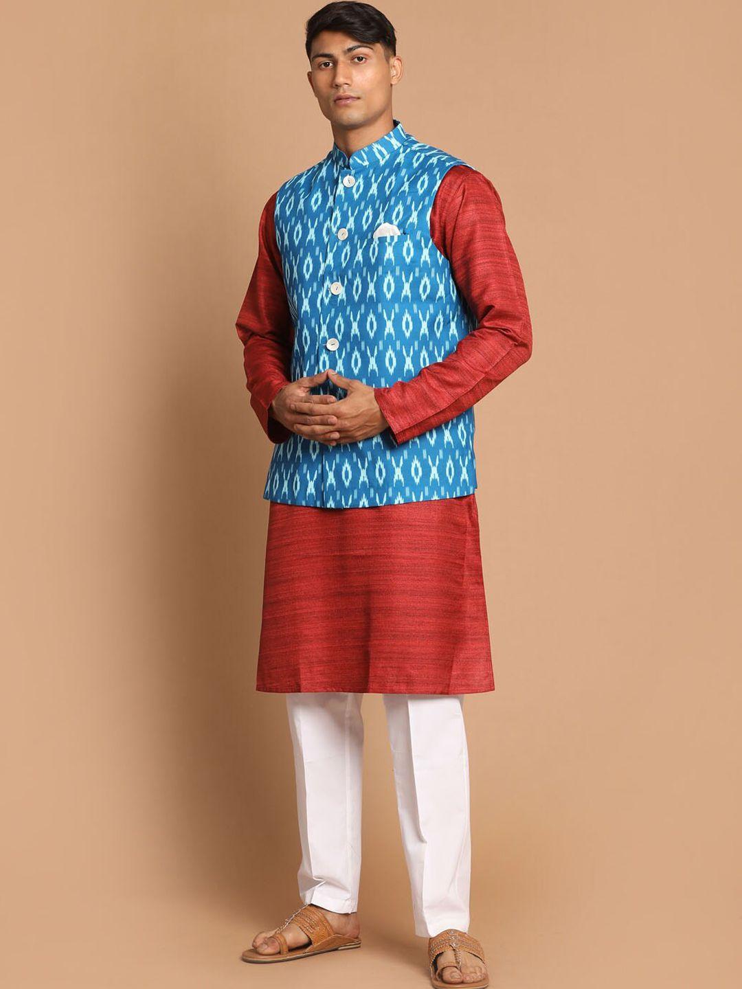 vastramay men ethnic motifs printed pure cotton kurta with pyjama set