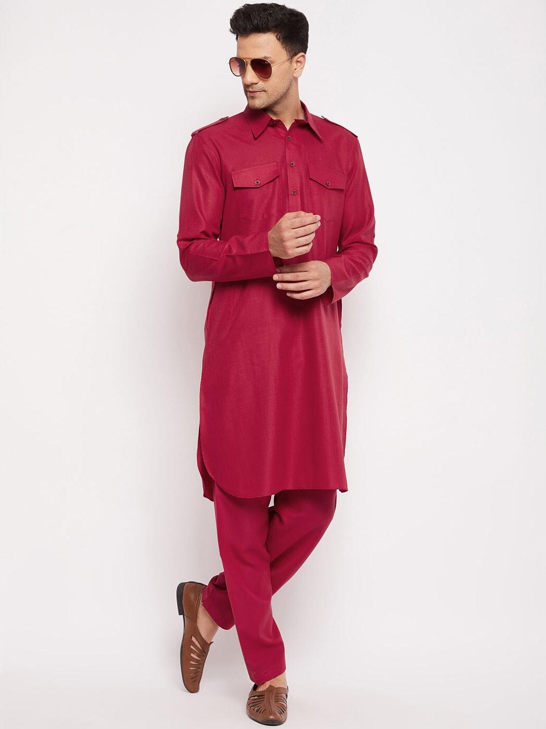 vastramay men maroon solid kurta with pyjama