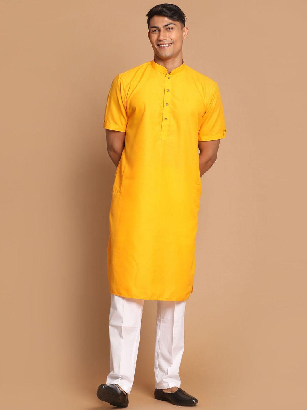 vastramay men mustard yellow kurta with pyjamas