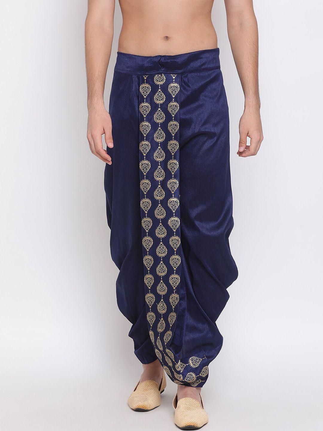 vastramay men navy blue & beige woven-designed dhoti pants