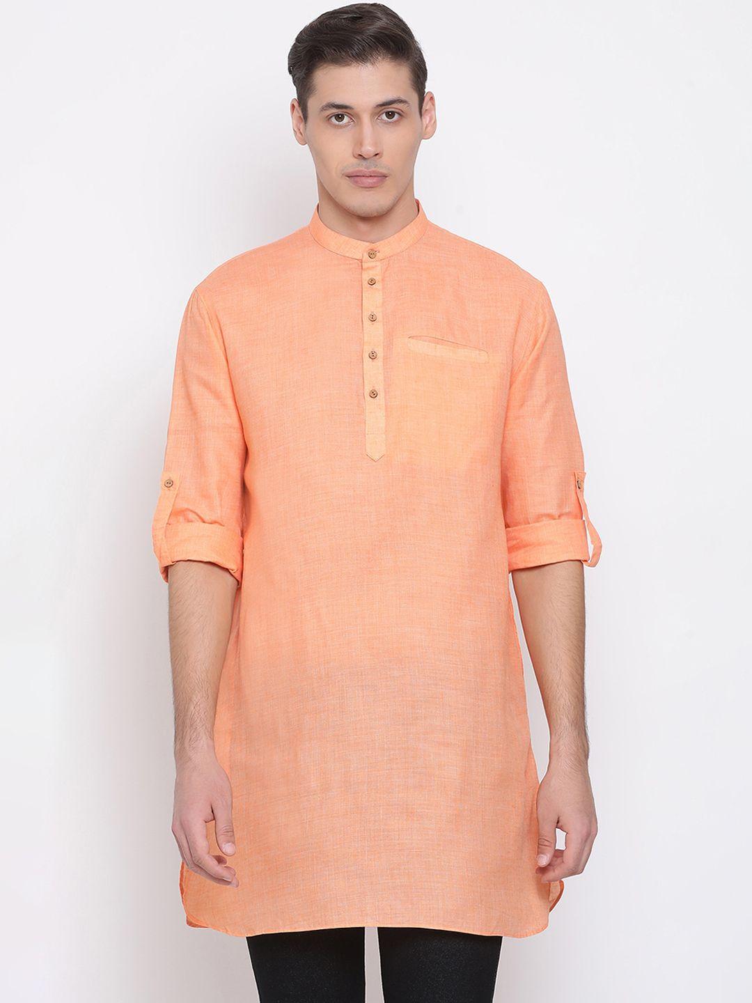 vastramay men orange solid straight kurta